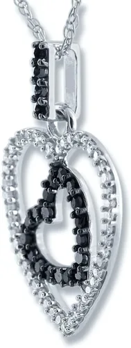 Vista 3 de ALESSANDRA BETTINI Colgante de corazón de diamante blanco y negro de corte redondo de 0.20 quilates con cadena, colgante de corazón Dabule, collares