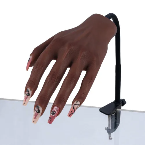 Vista 7 de Mano de práctica de silicona para uñas acrílicas, manos de maniquí para práctica de uñas con soporte ajustable, mano falsa de tamaño real para uñas