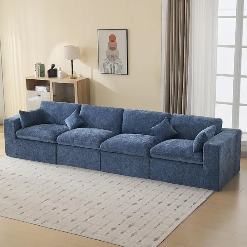 Vista 5 de WUTUTUEE Otomana Cloud de 33.5 pulgadas para sofá modular, cómodo reposapiés tapizado de felpilla con espuma viscoelástica, embalaje totalmente