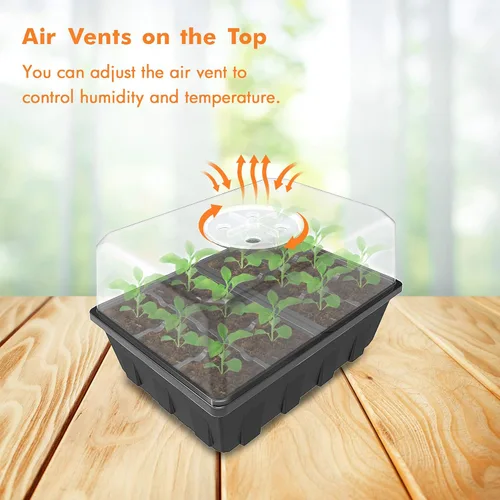 Vista 3 de Gardzen Paquete de 3 bandejas de inicio de semillas, bandejas de germinación de plantas, kit de inicio de semillas con cúpula ventilada de humedad