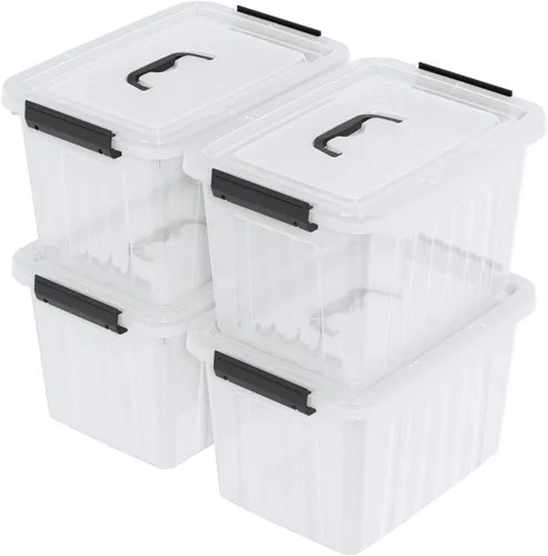 Vista 10 de Caja de almacenamiento transparente pequeña de 3.5 cuartos de galón con asa, pequeños contenedores de plástico con tapas, 6 paquetes