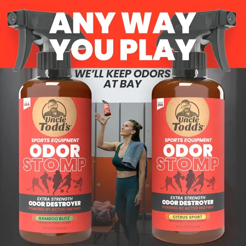 Vista 7 de Uncle Todd's Odor Stomp - Spray eliminador de olores para equipo deportivo, desodorante enzimático extra fuerte para fútbol, hockey, bolsas