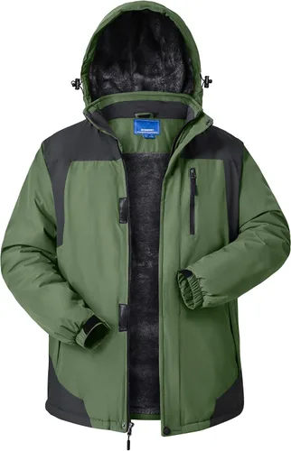 Vista 12 de Chaquetas de invierno para hombre, abrigos de esquí cálidos impermeables con capucha para clima frío