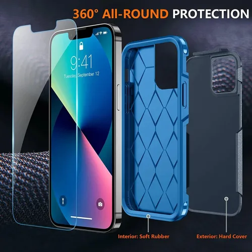 Vista 3 de SPIDERCASE Funda diseñada para iPhone 13, [protección contra caídas de grado militar de 10 pies] [con 2 protectores de pantalla de vidrio templado]