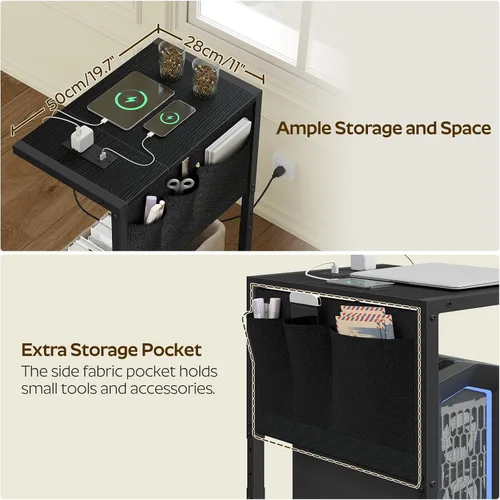 Vista 7 de YATINEY - Soporte de torre para computadora con estación de carga, soporte de torre de PC ajustable en altura para piso, carrito de computadora de 2