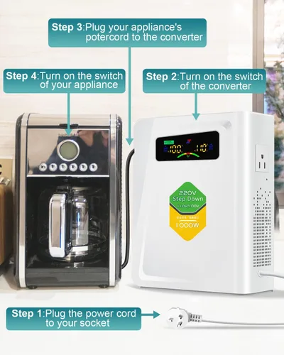 Vista 6 de Transformador de 220 V a 110 V de 1000 W, convertidor de voltaje de energía sin ruido, con diez funciones de protección, adecuado para máquinas