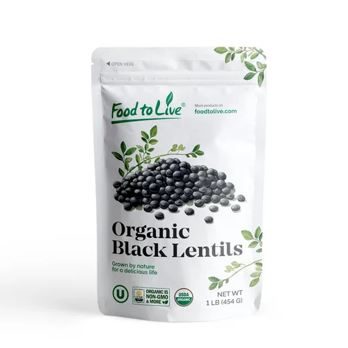 Vista 7 de Food to Live Lentejas negras orgánicas, 8 onzas, sin OMG, legumbres secas enteras, crudas, germinables, kosher, veganas, legumbres a granel, negro
