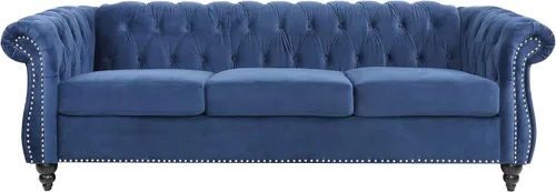 Vista 8 de ONCIN Sofá Chesterfield de terciopelo, moderno sofá de 3 plazas copetudo de 84 pulgadas con brazos de desplazamiento y patas de madera para sala