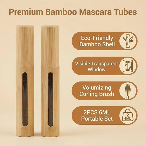 Vista 3 de 2 Uds. 6ML Vacío Apariencia de Bambú Pestañas Tubos Tubo de Rímel Soporte de Varita de Pestañas Contenedor Cosmético Maquillaje Muestra Embalaje