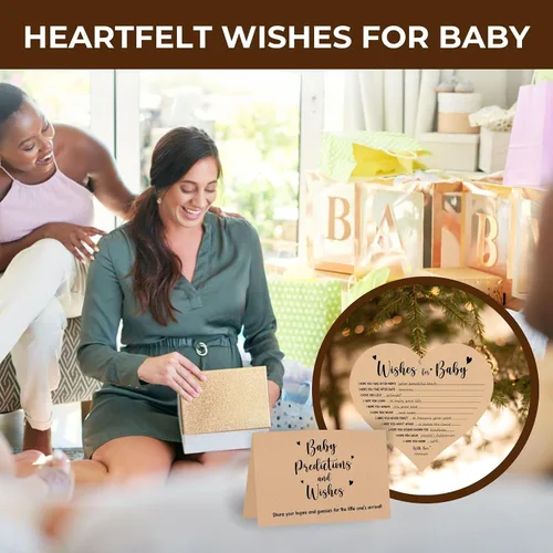 Vista 5 de WOODAMORE Tarjetas de Predicción para Bebé para Decoraciones de Baby Shower - Tarjetas Rústicas de Predicciones de Bebé y Consejos, Tarjetas