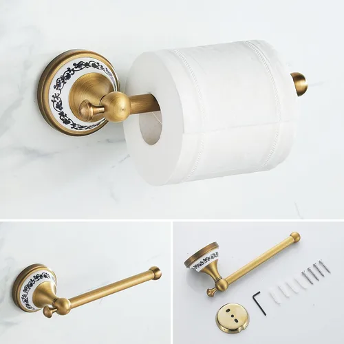 Vista 6 de Juego de accesorios de baño de bronce antiguo, toallero ajustable, soporte para rollo de papel higiénico, soporte para toalla de mano, gancho, juego