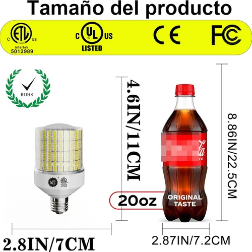 Vista 3 de NS Bombillas de maíz equivalentes a 700 W de 10500 lm (1 juego) - 90% de ahorro de energía, IP65 impermeable, E26/E39, 70 W 3000 K cálidas, luces