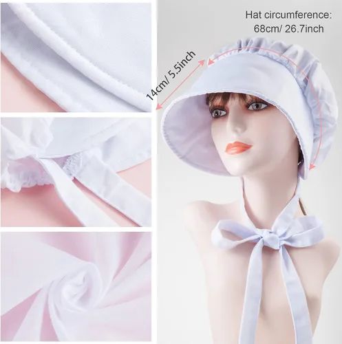 Vista 5 de ZJoey White Mob Cap Costume Pioneer Bonnet Women's Colonial Bonnet Grandma Night Hat Accessories with Adjustable Straps