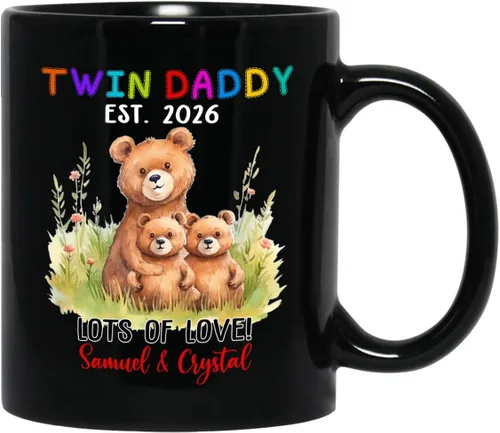 Vista 23 de Baby Coming Soon - Taza de café negra de 11 onzas y 15 onzas, taza de café personalizada para papá con nombre, taza de café de cerámica con anuncio