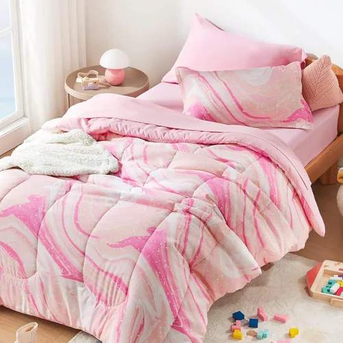 Vista 22 de SLEEP ZONE Juego de edredón de 5 piezas para niños, tamaño individual, súper lindo y suave, ropa de cama para niños en una bolsa, juego de 5 piezas