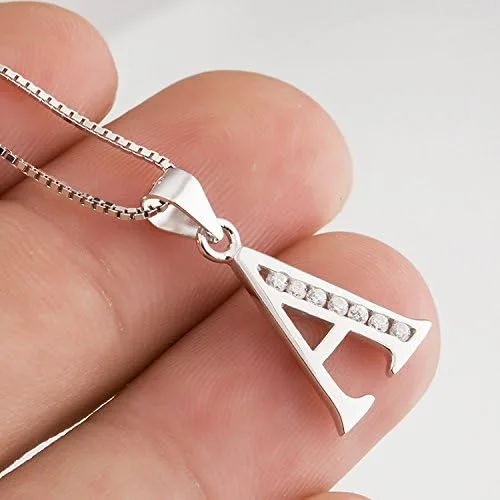 Vista 2 de Dijes personalizados para collar colgante con las 26 letras del alfabeto, circonita cúbica, plata esterlina S925.