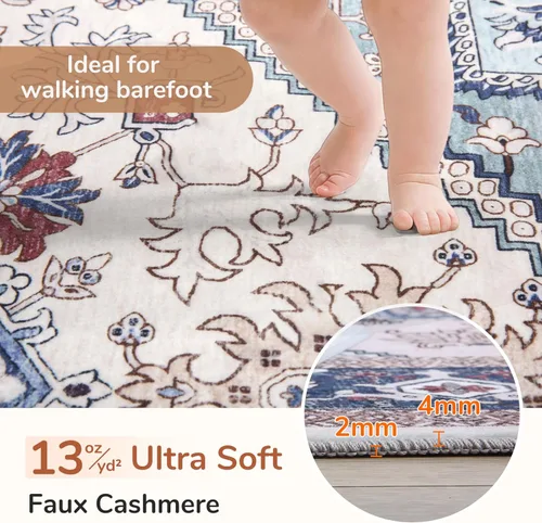Vista 66 de OPPODREAM Alfombras suaves, pequeñas y lavables con parte trasera antideslizante, alfombra de cachemira sintética de pelo bajo, 2 x 3 pies, azul