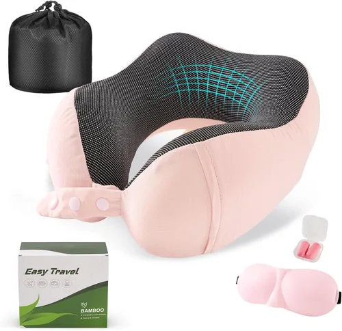 Vista 20 de Cirorld - Almohada de cuello para viajes, almohadas de viaje para aviones, 100% espuma viscoelástica para cuello, almohada de vuelo ajustable