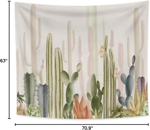 Vista 5 de Haoyiyi Tapiz de cactus de 70.9 x 63 pulgadas para colgar en la pared, plantas silvestres verdes, anime, desierto, fuerte vitalidad, varios cactus