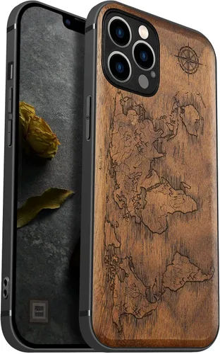 Vista 13 de Carveit Funda magnética de madera para iPhone 12 Pro [madera natural y TPU suave negro] a prueba de golpes, funda protectora de madera única