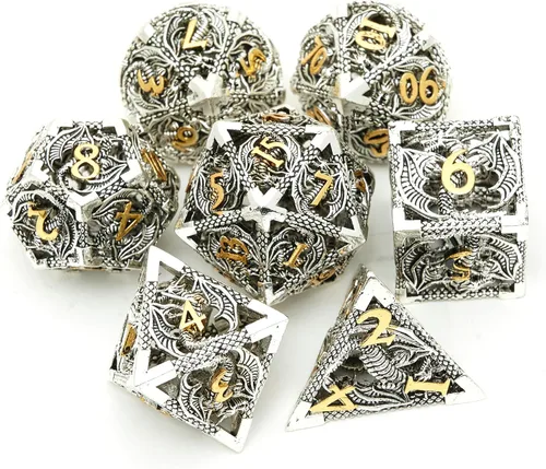 Vista 8 de DND - Juego de dados de metal, dados poliédricos de Calabozos y Dragones, juego de dados poliédricos para juegos de rol, juego de dados poliédricos