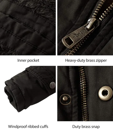 Vista 6 de Chaqueta WenVen parca de invierno con capucha extraíble cálida para hombre
