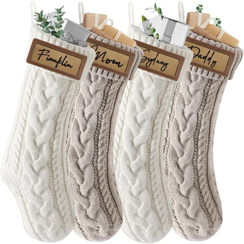 Vista 12 de steo spce Paquete de 4 medias de Navidad personalizadas con parches de cuero, medias de Navidad personalizadas con nombre, medias de Navidad
