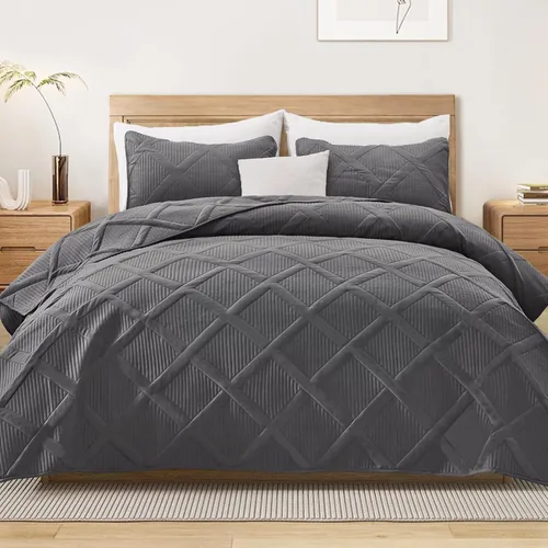 Vista 23 de Exclusivo Mezcla Twin Size Quilt Set, Black Soft Bedspreads with 1 Pillow Sham, Modern Striped Pattern, Lightweight Bedding Set Coverlets for All