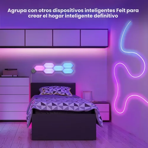Vista 7 de Feit Electric Luces LED Inteligentes Hexagonales de Azulejos, 7" Cada Una, Conectables, Persecución de Color RGBW, WiFi de 2.4GHZ Habilitado
