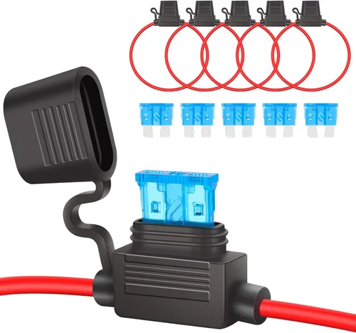 Vista 9 de Soporte para fusibles de 10 ga, paquete de 2 soportes para fusibles en línea MUYI calibre 10, relé de fusibles de hoja de coleta impermeable de 12 V