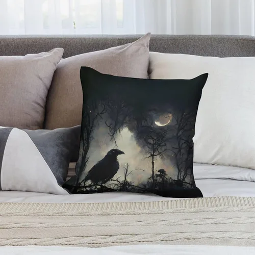Vista 4 de Funda de almohada gótica de cuervo, pájaros negros, cuervo, alas oscuras, diseño de suspenso, fundas de almohada para sofá, sala de estar