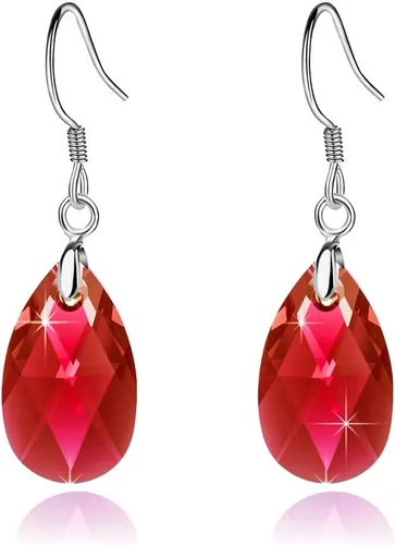 Vista 14 de Aretes colgantes de cristal austriaco con forma de lágrima para mujer, joyería hipoalergénica de plata de ley 925
