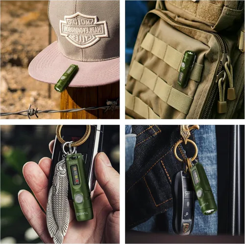 Vista 9 de S15Pro - Linterna de llavero recargable (negro y verde) de 750 lúmenes altos, linterna de bolsillo EDC con clip, mini luz COB multifunción