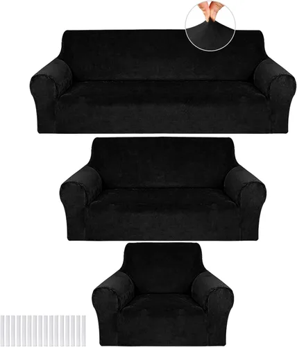 Vista 26 de Peryiter Juego de 3 Fundas para Sofá, Cubiertas de Muebles para Sofá, Loveseat, Sillón, Ajuste de Forma Elástico, Sin Arrugas, Protector de Muebles