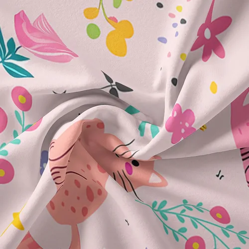 Vista 7 de QOOMO Edredón floral de gato tamaño Twin, juego de ropa de cama de gato rosa para niños, adolescentes y niñas, juego de ropa de cama de 3 piezas