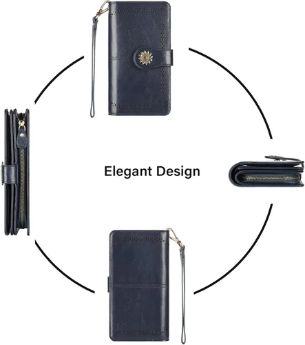 Vista 6 de Lavemi - Cartera de piel con bloqueo RFID para mujer, de gran capacidad, para llevarla a la muñeca