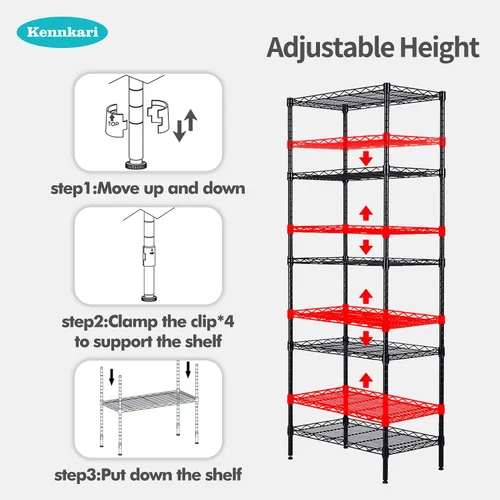 Vista 6 de Estante organizador de estante de metal ajustable de 5 niveles para despensa/lavandería/baño/cocina/dormitorio, estantes de almacenamiento