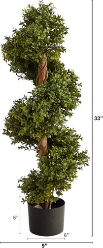 Vista 2 de Nearly Natural Árbol topiario en espiral de boj artificial de 33 pulgadas con maceta