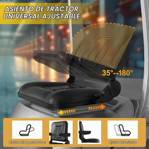 Vista 3 de Asiento universal para tractor, asiento de cortacésped con reposabrazos