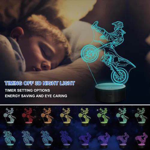 Vista 2 de Ammonite - Regalos de Moto de Tierra para Niños, Luz Nocturna de Ilusión 3D Motocross para Niños (3 Patrones) con Control Remoto y 16