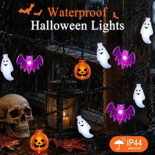 Vista 3 de Halloween Lights, 20FT 30 LED 3D Waterproof Pumpkin Ghost Bat String Lights