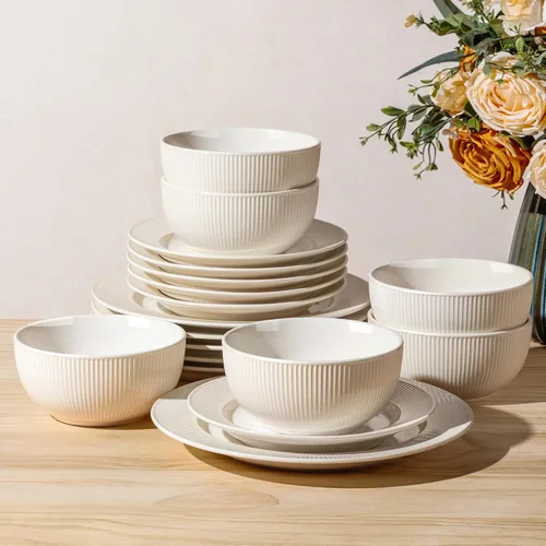 Vista 47 de TheTerra Juego de vajilla de cerámica para 4, juego de 12 platos y cuencos ligeros de porcelana, resistente a los arañazos, apto para horno