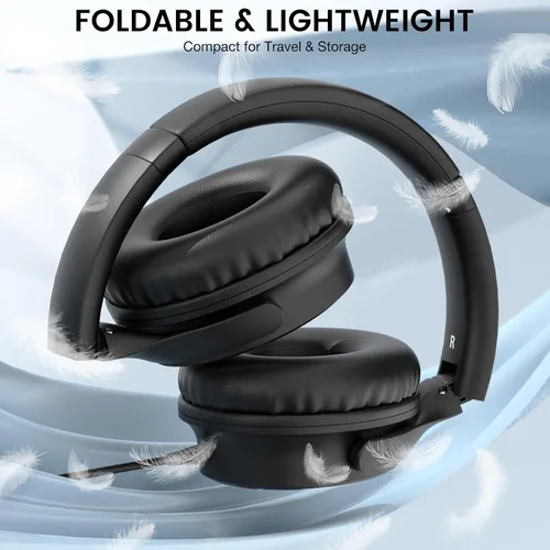 Vista 3 de Auriculares con cable USB C sobre la oreja con micrófono, control de volumen, puerto compartido y diadema ajustable, auriculares estéreo plegables