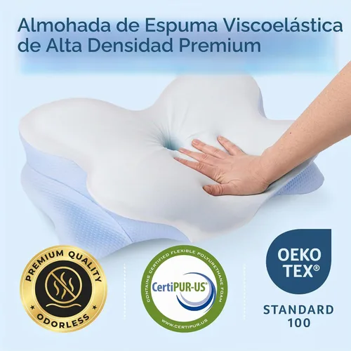 Vista 3 de Derila Ergo - Almohada cervical para el cuello con funda de enfriamiento térmico, almohada de espuma viscoelástica de contorno para dormir