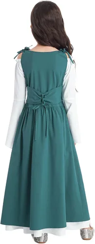 Vista 3 de Alvivi Vestido largo gótico renacentista medieval de princesa para niñas, disfraz de fiesta de Halloween