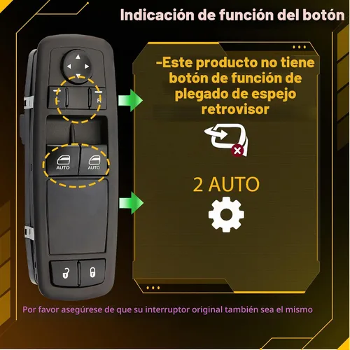 Vista 2 de Interruptor de ventana Compatible con Ram 1500 2013-2021, Ram 2500 3500 4500 5500 2013-2018. Control de puerta del lado del conductor delantero