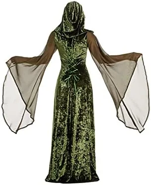 Vista 5 de YANVS Women's Medieval Lace-up Vintage Hooded Cloak Robe Adult Costume Retro Cosplay Long Dress