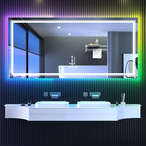 Vista 16 de Snowdool Espejo LED para baño, 28 x 36 pulgadas con retroiluminación RGB de 8 colores + 3 luces delanteras (ajustables individualmente), antiniebla