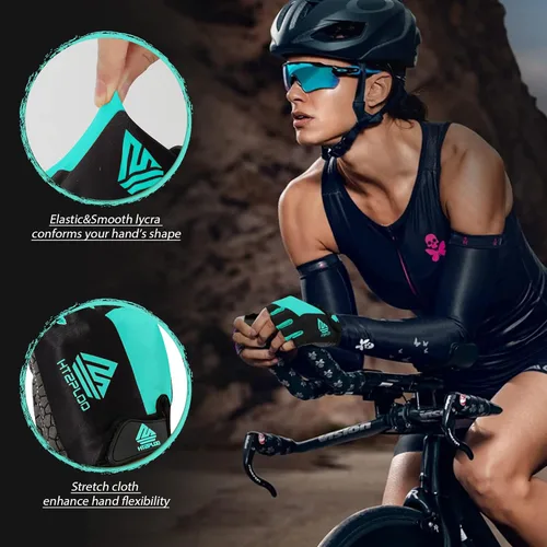 Vista 4 de Guantes de bicicleta para hombres y mujeres con almohadilla antideslizante que absorbe los golpes, guantes de ciclismo ligeros de medio dedo