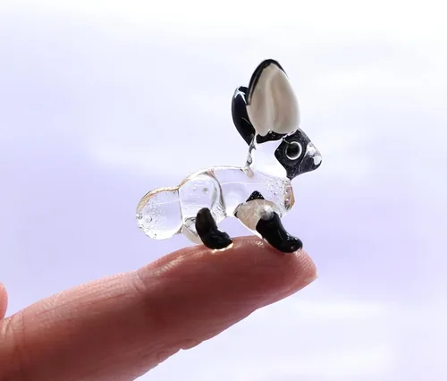 Vista 13 de Micro figuras de conejo de vidrio soplado a mano, animales, regalo coleccionable para decoración del hogar (negro rosa)
